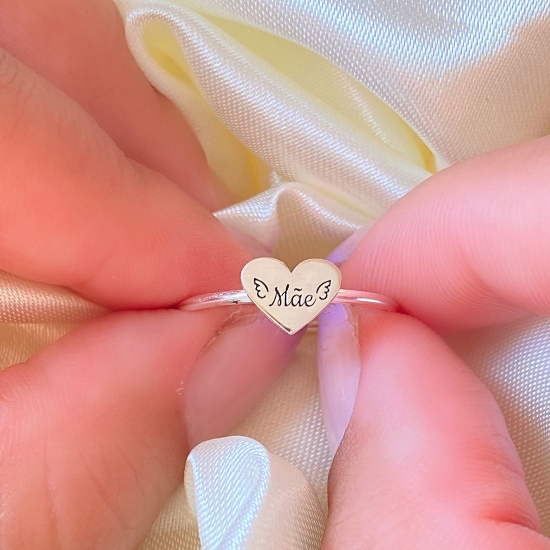Anel Asa de Anjo com Nome e Frase