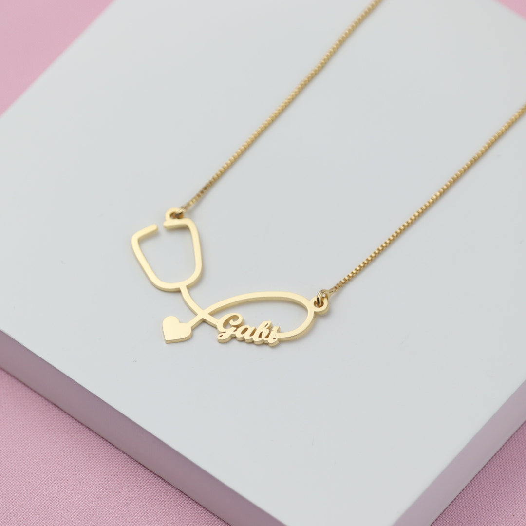Colar Estetoscópio Minimalista com Nome - Prata 925