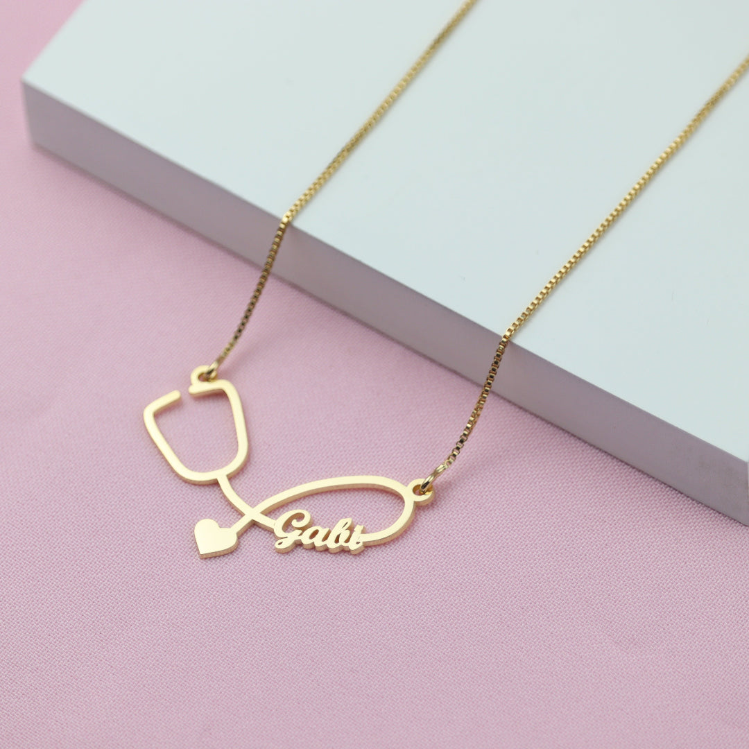 Colar Estetoscópio Minimalista com Nome - Prata 925