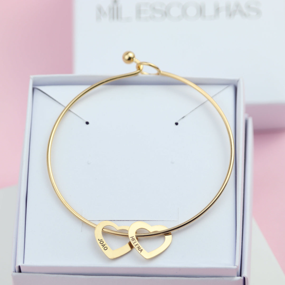 Bracelete de Coração Com Nomes - Gravação a Laser