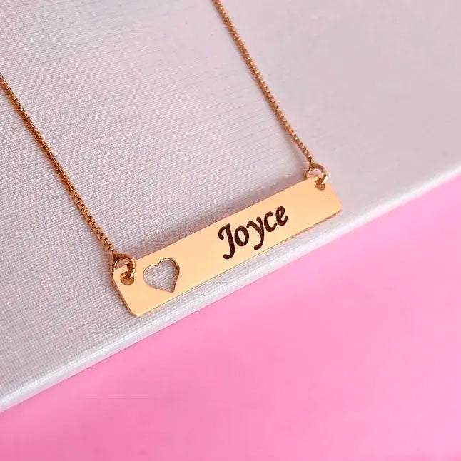Colar Personalizado Placa Com Nome E Coração Vazado