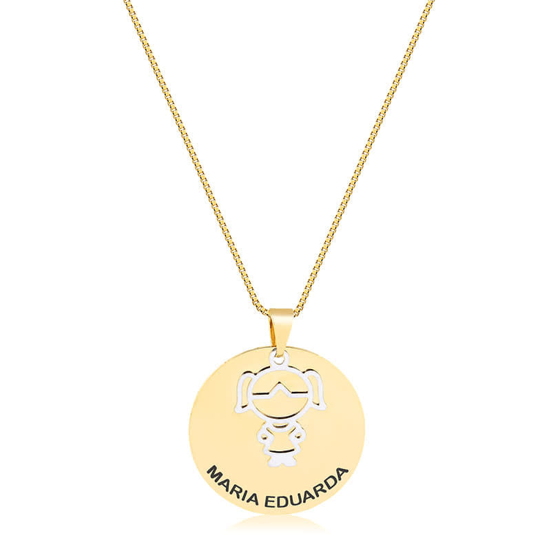 Colar Redondo Personalizado Com Nome e Menina/Menino