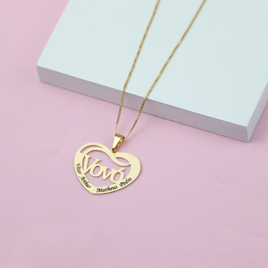 Colar Coração da Vovó com Nome - Banhado a Ouro 18k