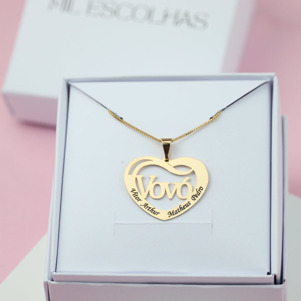 Colar Coração da Vovó com Nome - Banhado a Ouro 18k