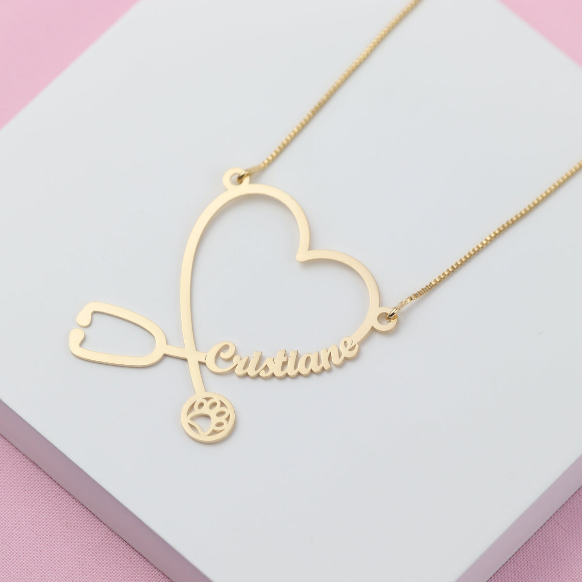 Colar Veterinária com Nome - Banhado a Ouro 18k