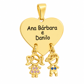 Pingente Coração com 2 Filhos Personalizável