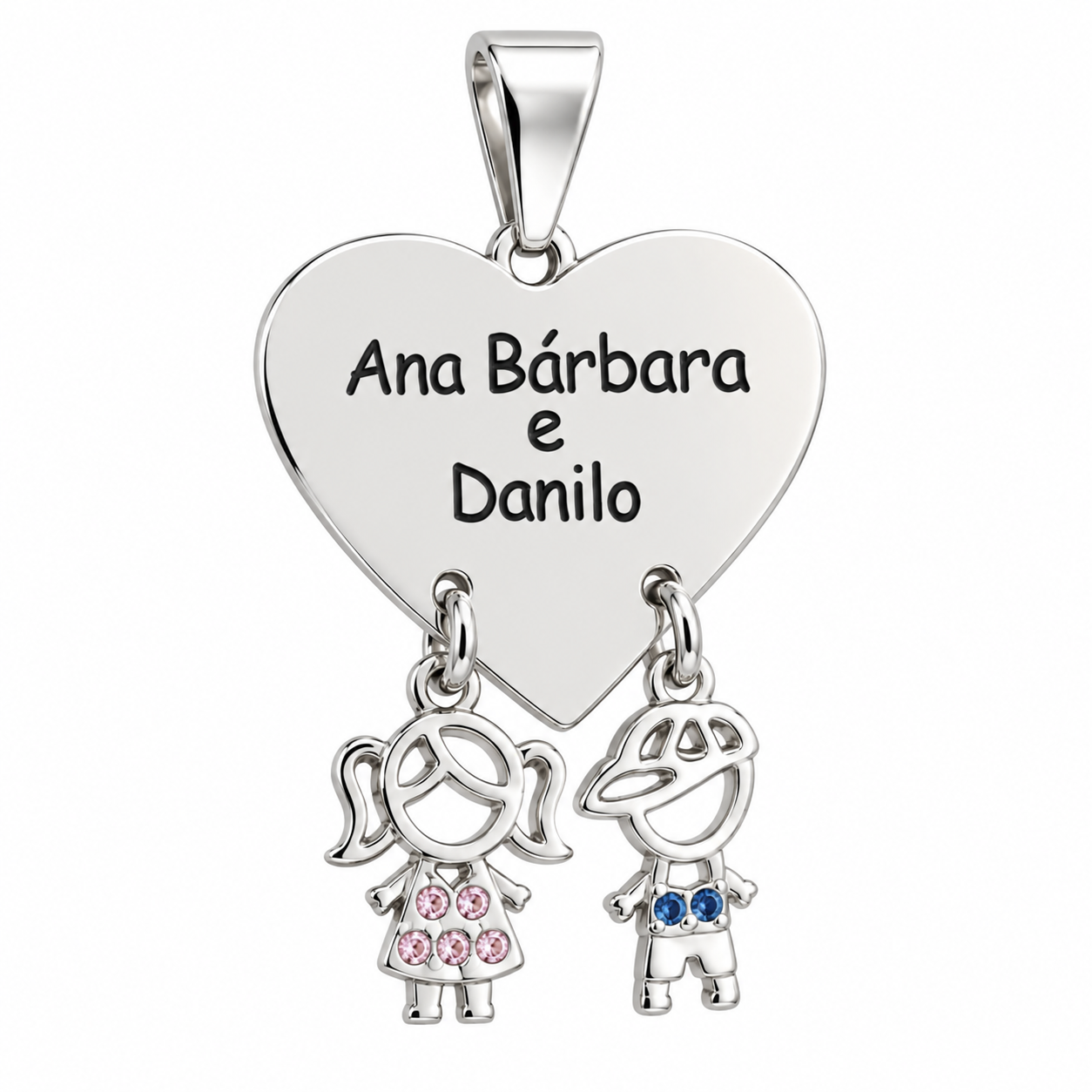 Pingente Coração com 2 Filhos Personalizável