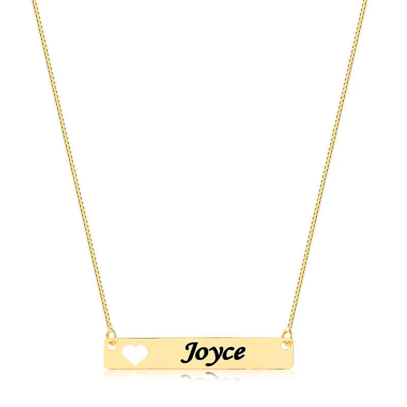 Colar Personalizado Placa Com Nome E Coração Vazado